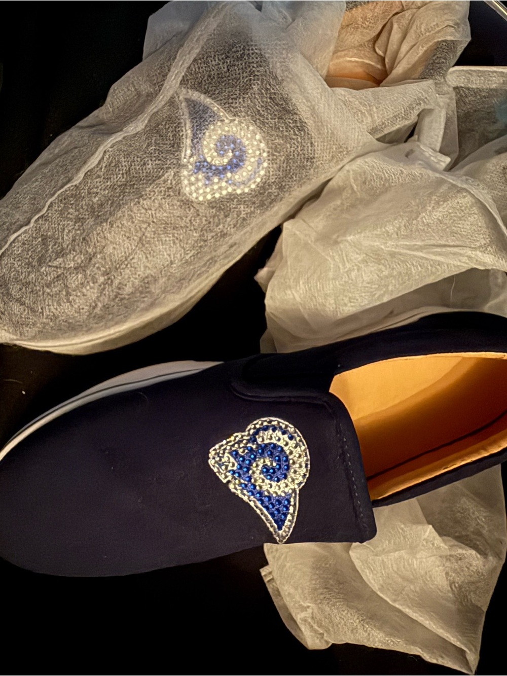 Navy Crystal-Embellished Slip-On Loafers - Women